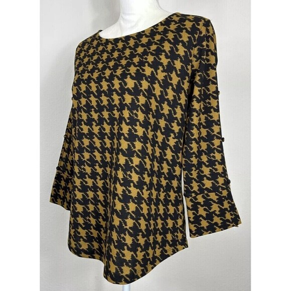 Ann Taylor Factory Gold & Black Herringbone Pattern Pullover Blouse Size M 8/10 - Picture 6 of 11